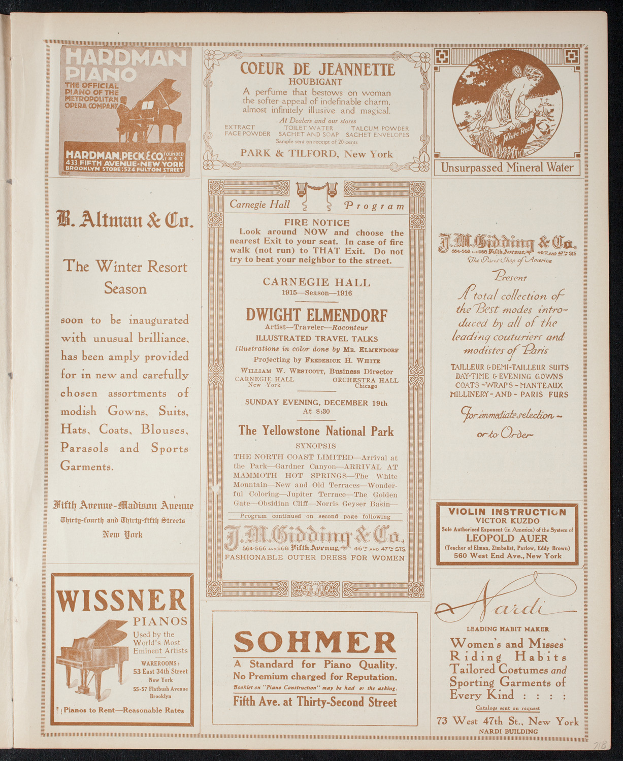Elmendorf Lecture: The Yellowstone National Park, December 19, 1915, program page 5