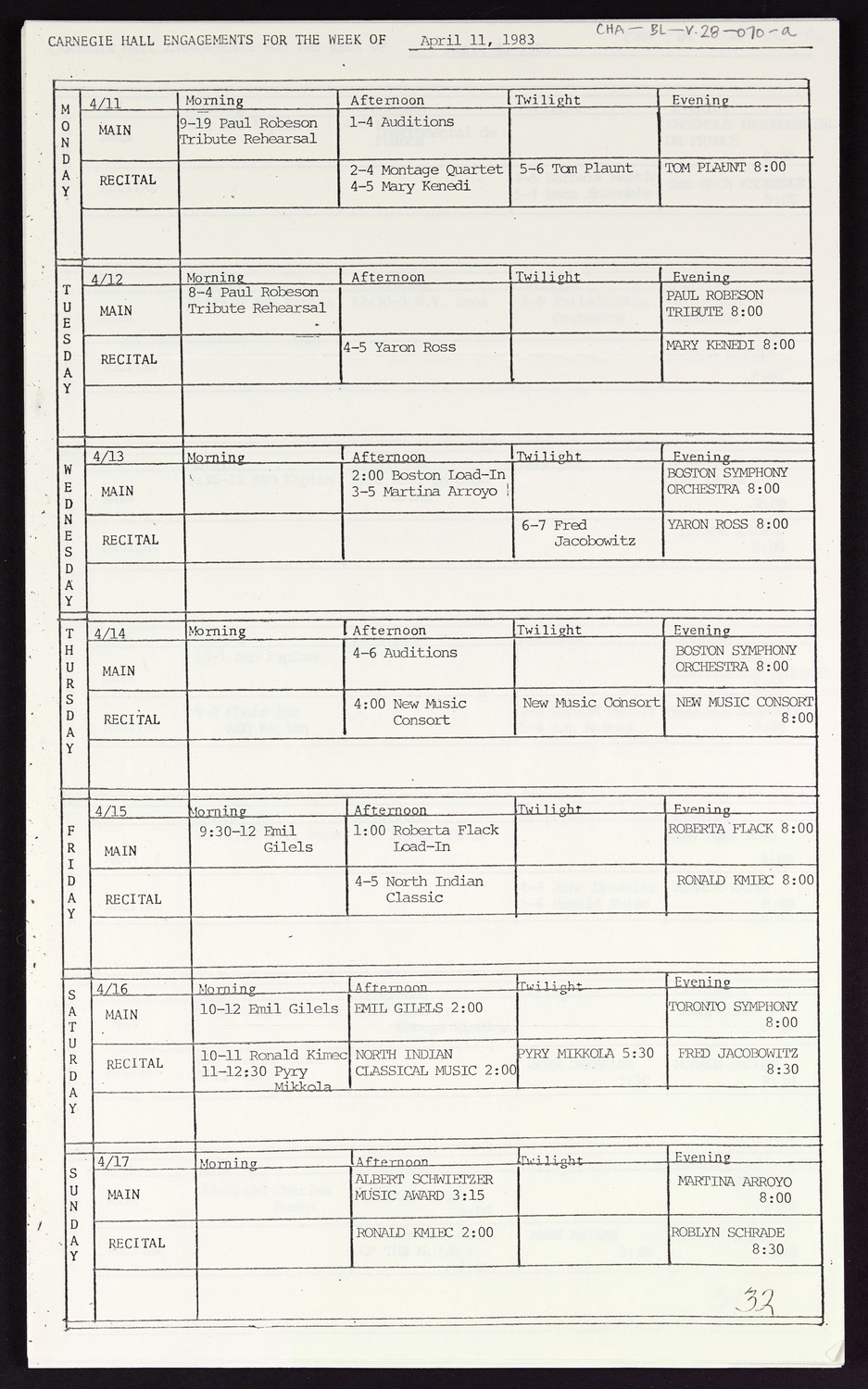 Carnegie Hall Booking Ledger, volume 28, page 70a