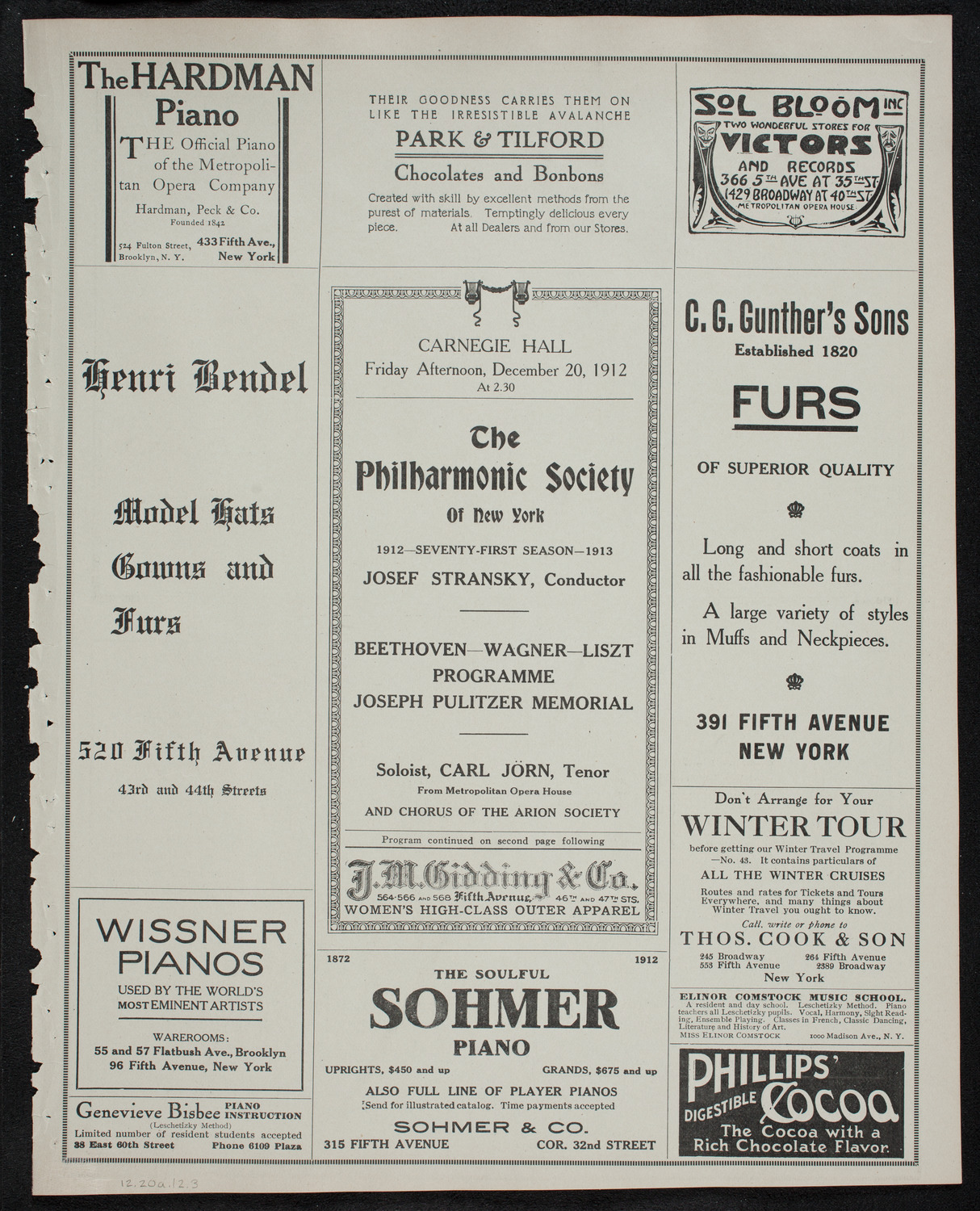 New York Philharmonic, December 20, 1912, program page 5