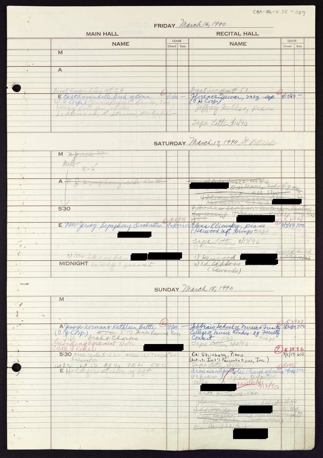 Carnegie Hall Booking Ledger, volume 35, page 59