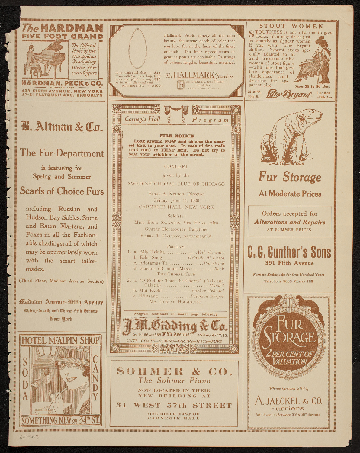 Swedish Choral Club of Chicago, June 11, 1920, program page 5