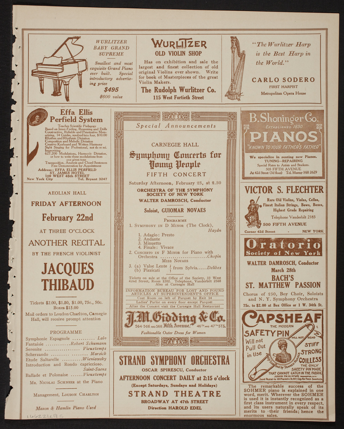 New York Philharmonic, February 21, 1918, program page 9