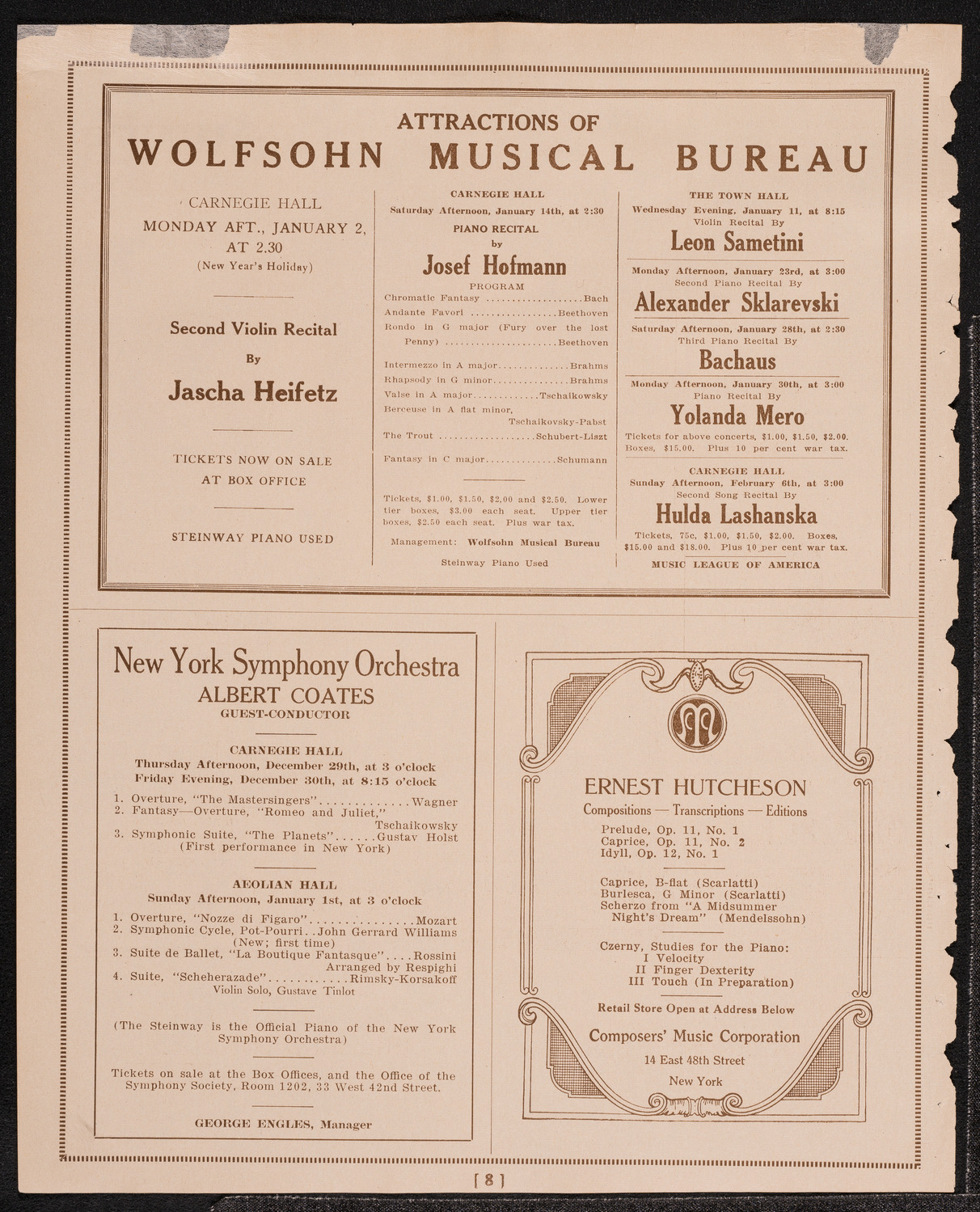 Moszkowski Testimonial Concert, December 21, 1921, program page 8