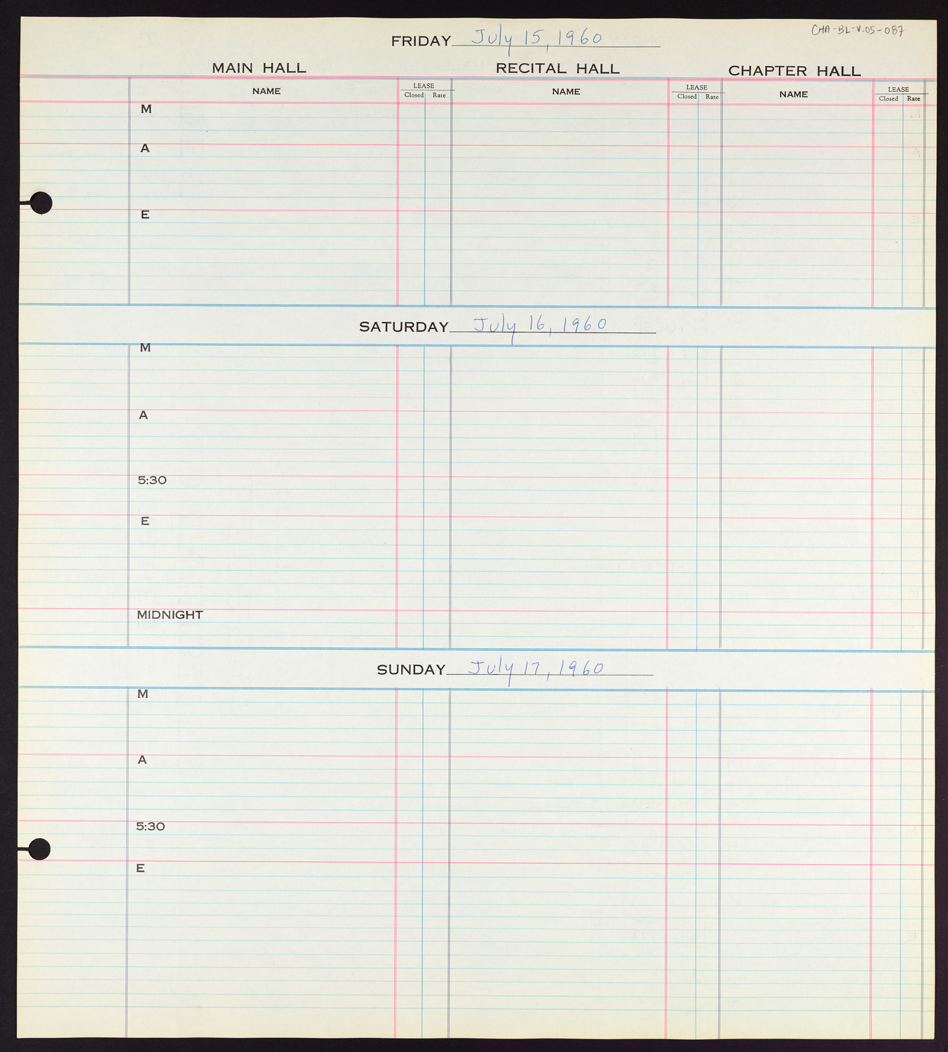 Carnegie Hall Booking Ledger, volume 5, page 87