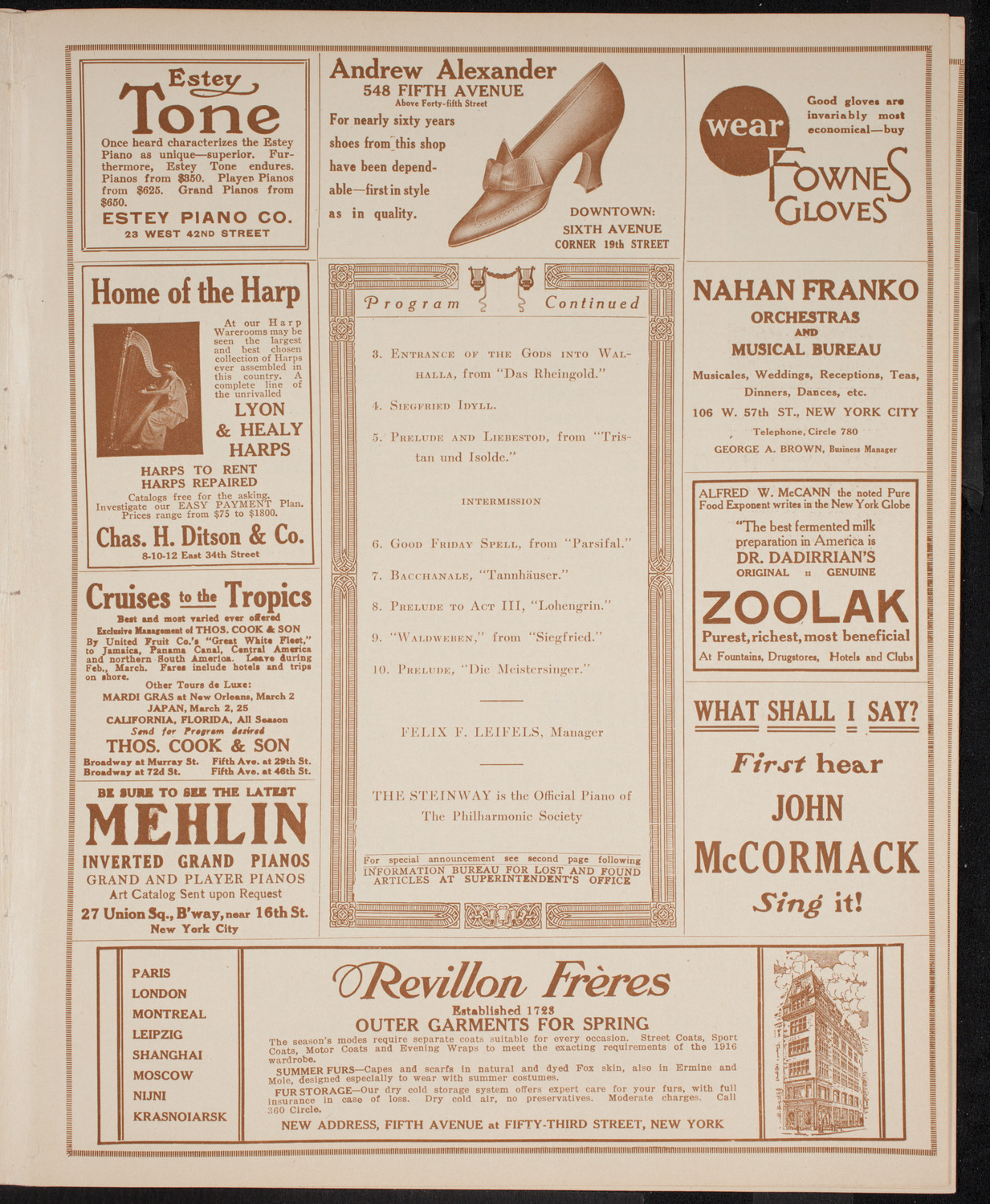 New York Philharmonic, March 24, 1916, program page 5