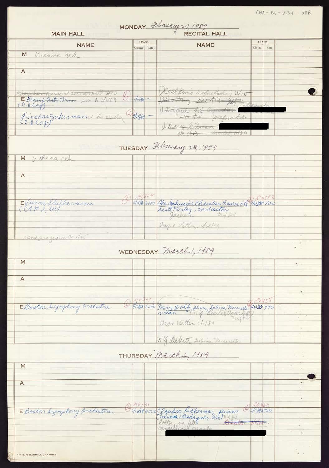 Carnegie Hall Booking Ledger, volume 34, page 56