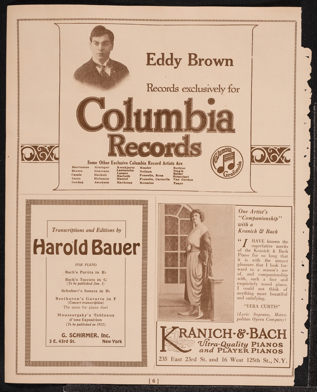 Joseph Schwarz, Baritone, and Eddy Brown, Violin, December 17, 1921, program page 6