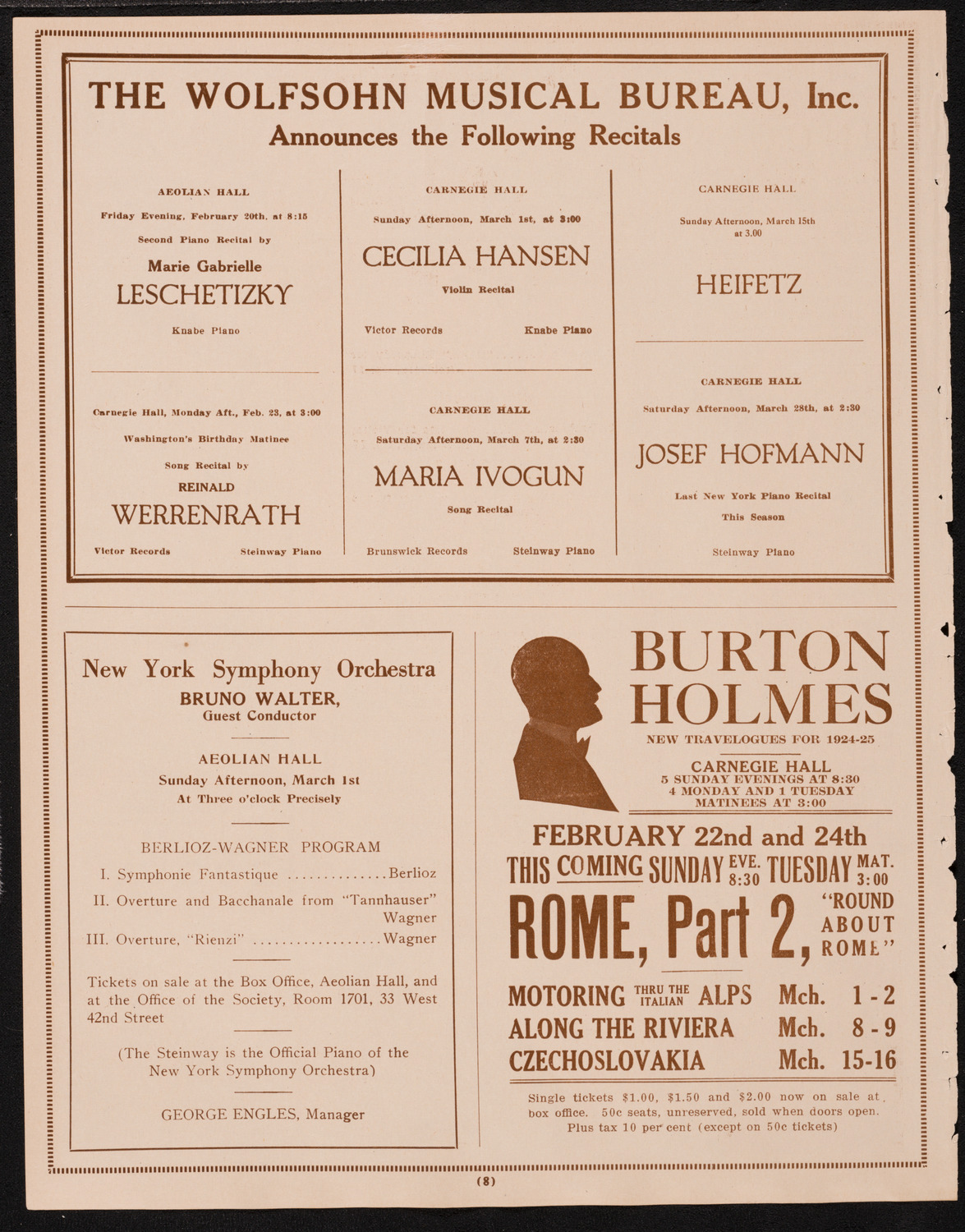 New York Philharmonic, February 20, 1925, program page 8