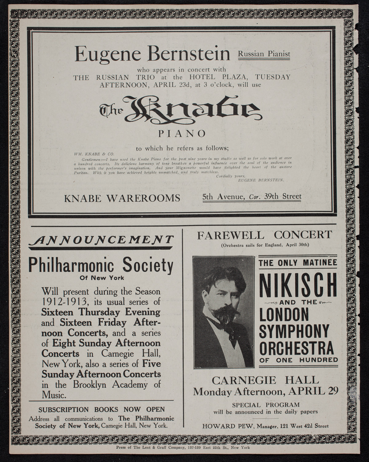 London Symphony Orchestra, April 8, 1912, program page 12