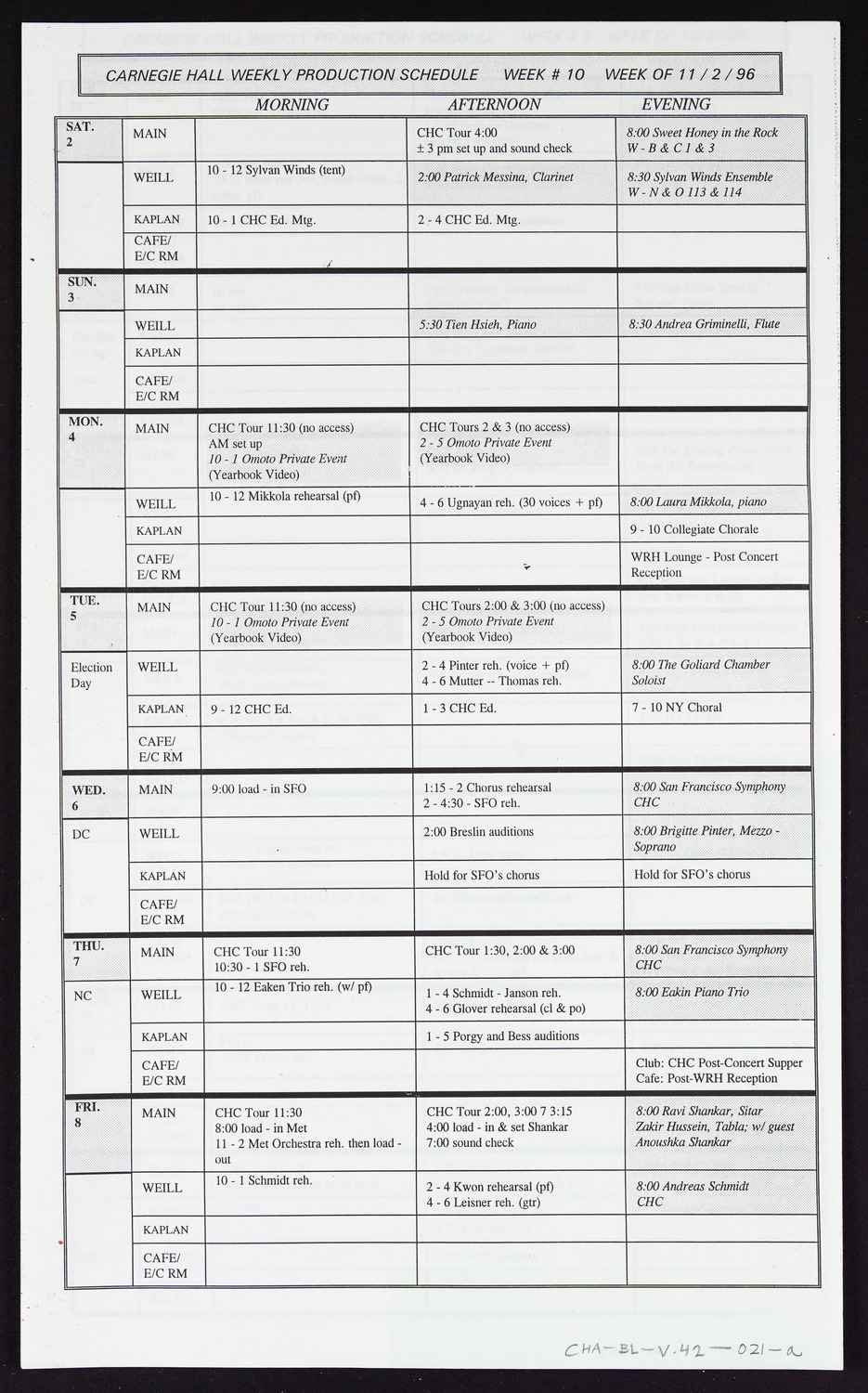 Carnegie Hall Booking Ledger, volume 42, page 21a