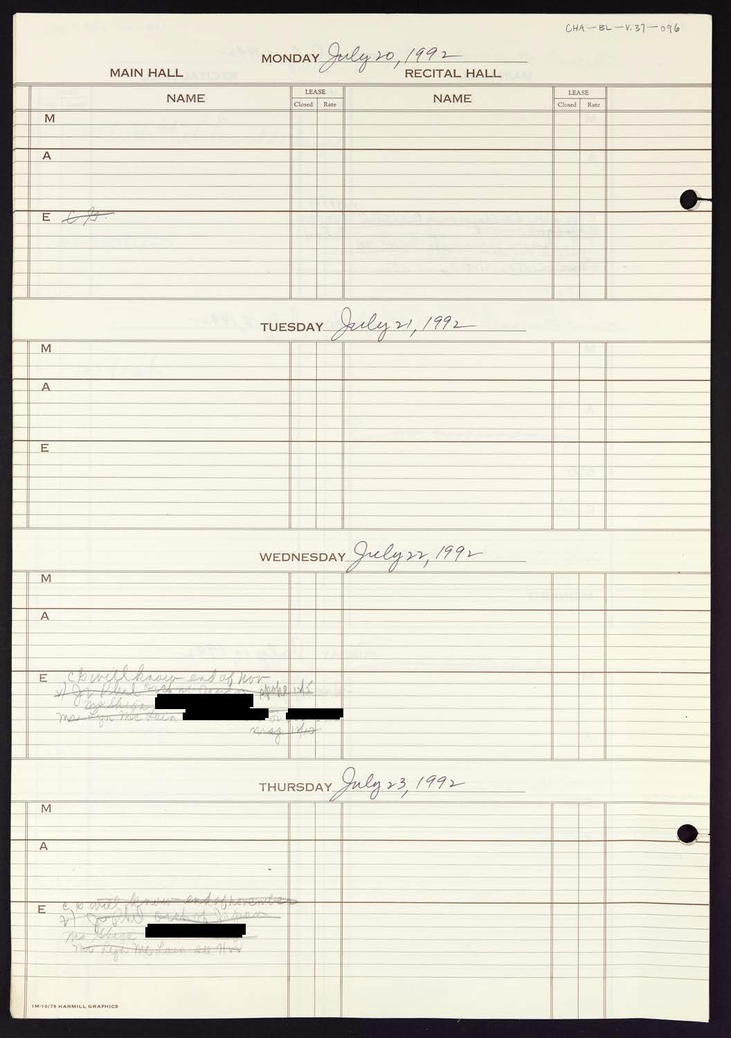 Carnegie Hall Booking Ledger, volume 37, page 96