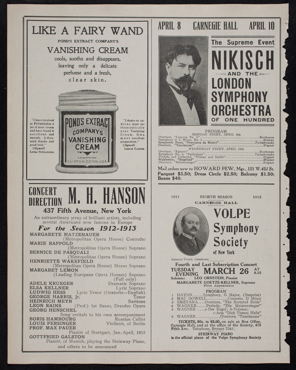 Johanna Gadski, Soprano, with the Arion Society, Liederkranz, and Volpe Symphony Society, March 24, 1912, program page 8
