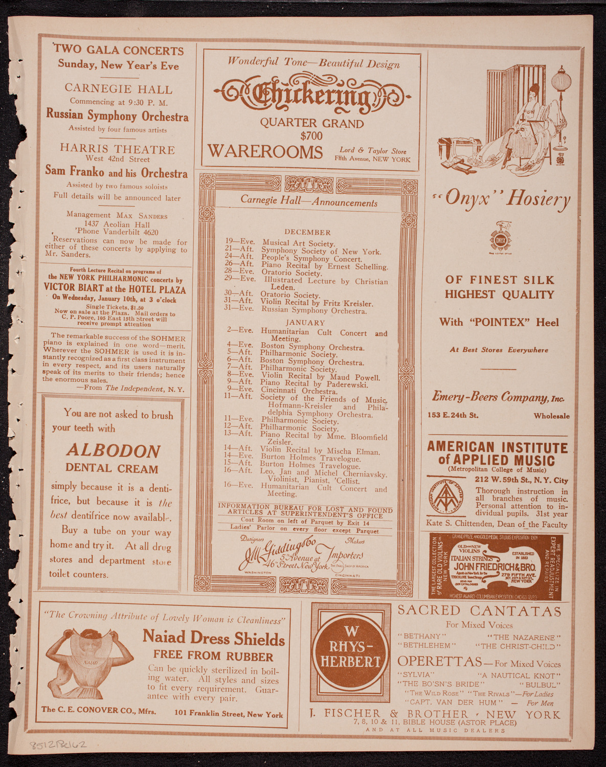 Columbia University Chorus, December 18, 1916, program page 3