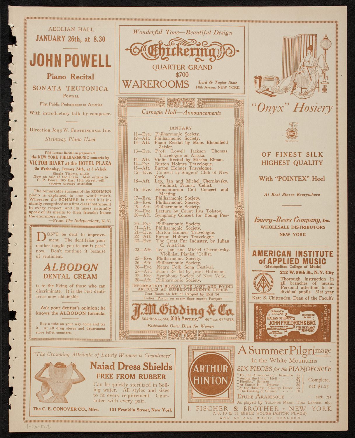 Philadelphia Orchestra, January 11, 1917, program page 3