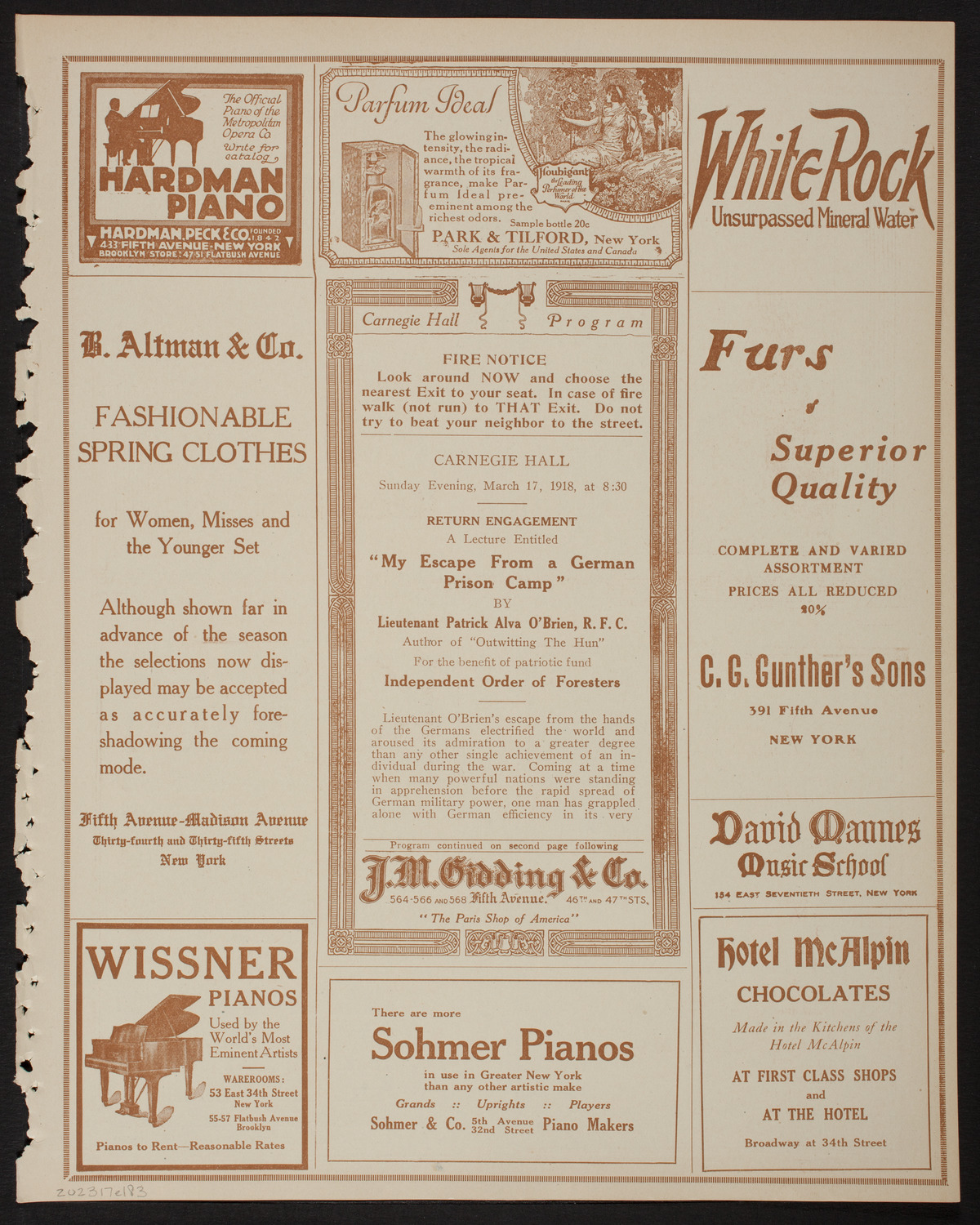 Lecture by Lieutenant Patrick Alva O'Brien, R.F.C., March 17, 1918, program page 5