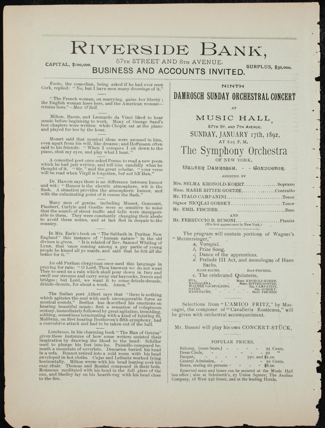 Metropolitan Musical Society, January 12, 1892, program page 12