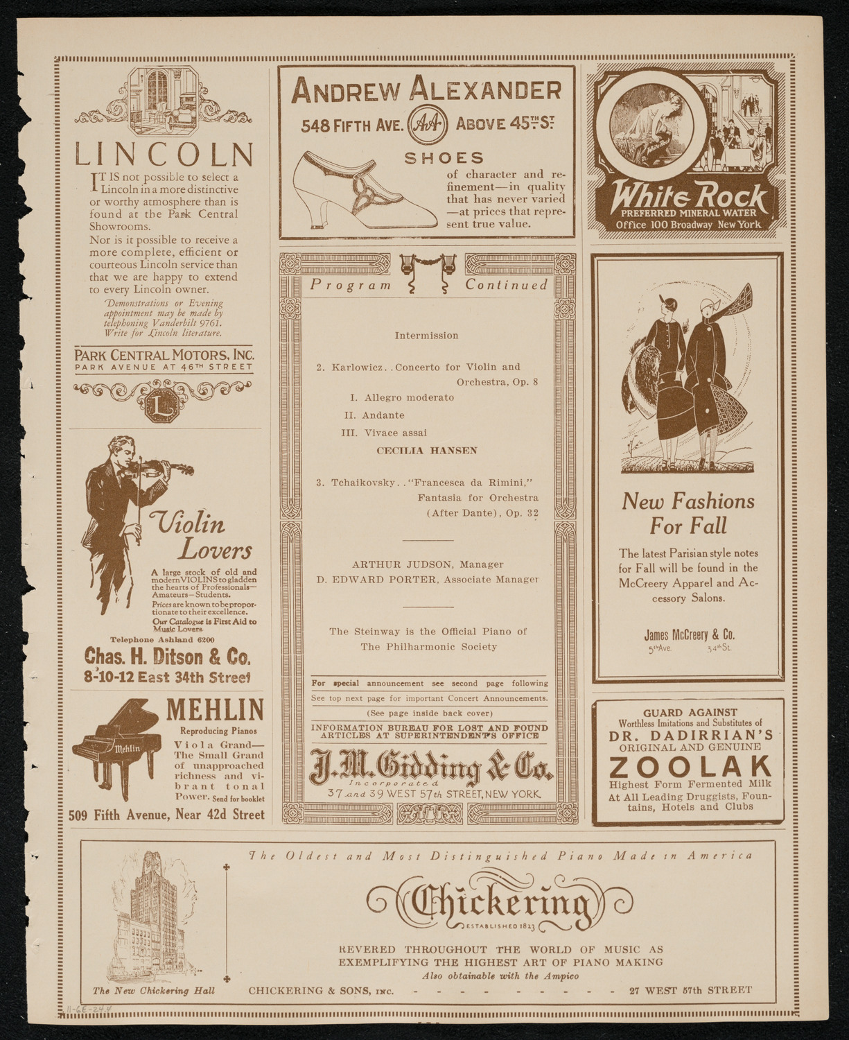 New York Philharmonic, November 6, 1924, program page 7