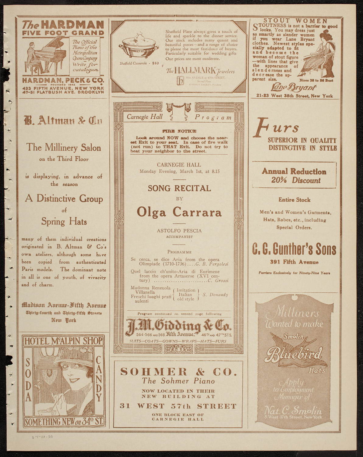 Olga Carrara, Soprano, March 1, 1920, program page 5