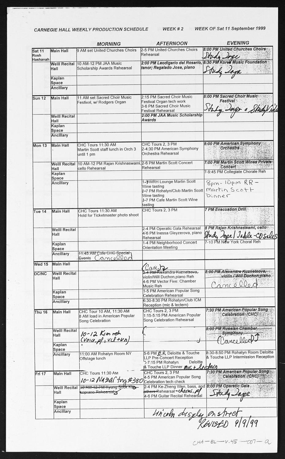 Carnegie Hall Booking Ledger, volume 45, page 7a