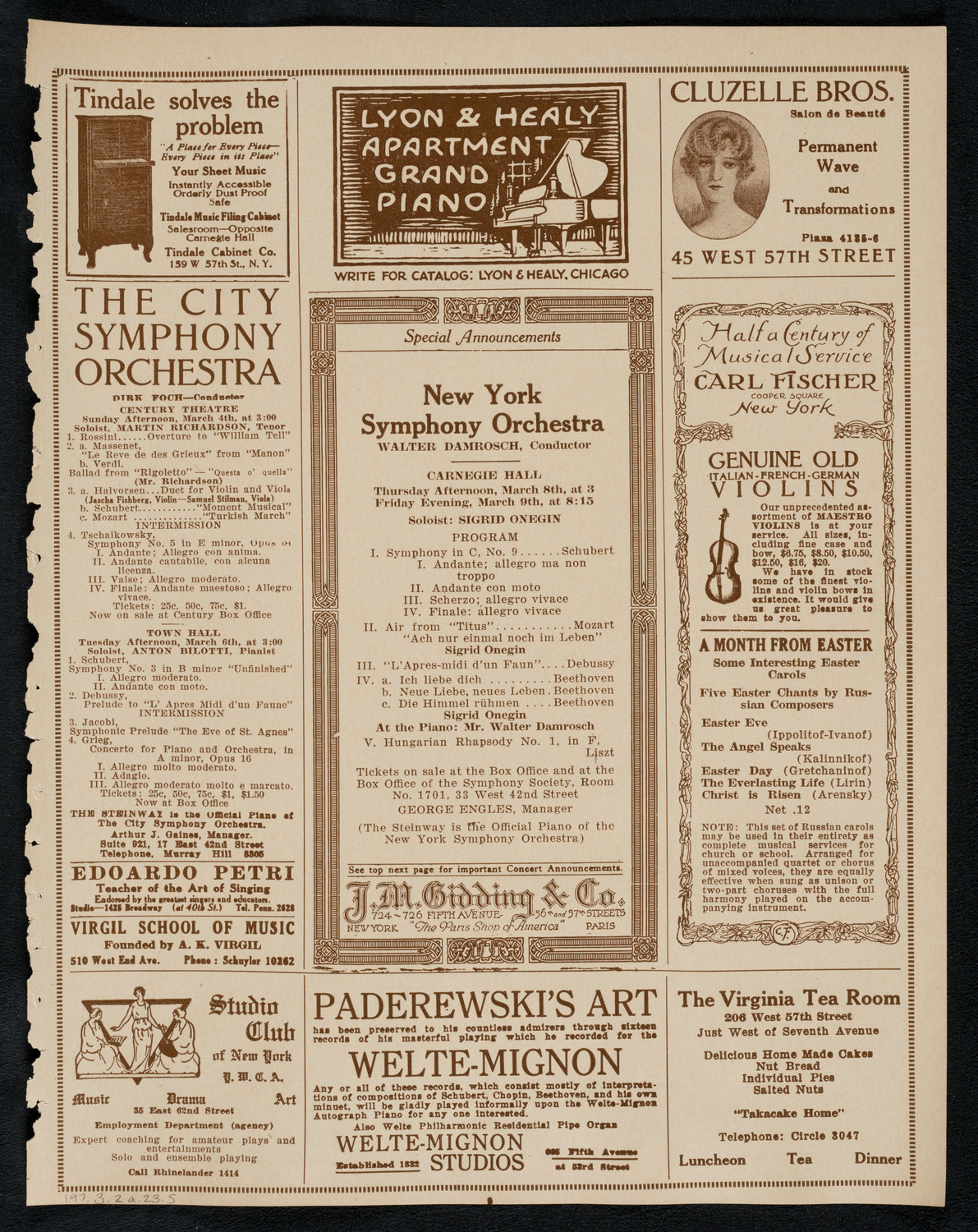 New York Philharmonic, March 2, 1923, program page 9