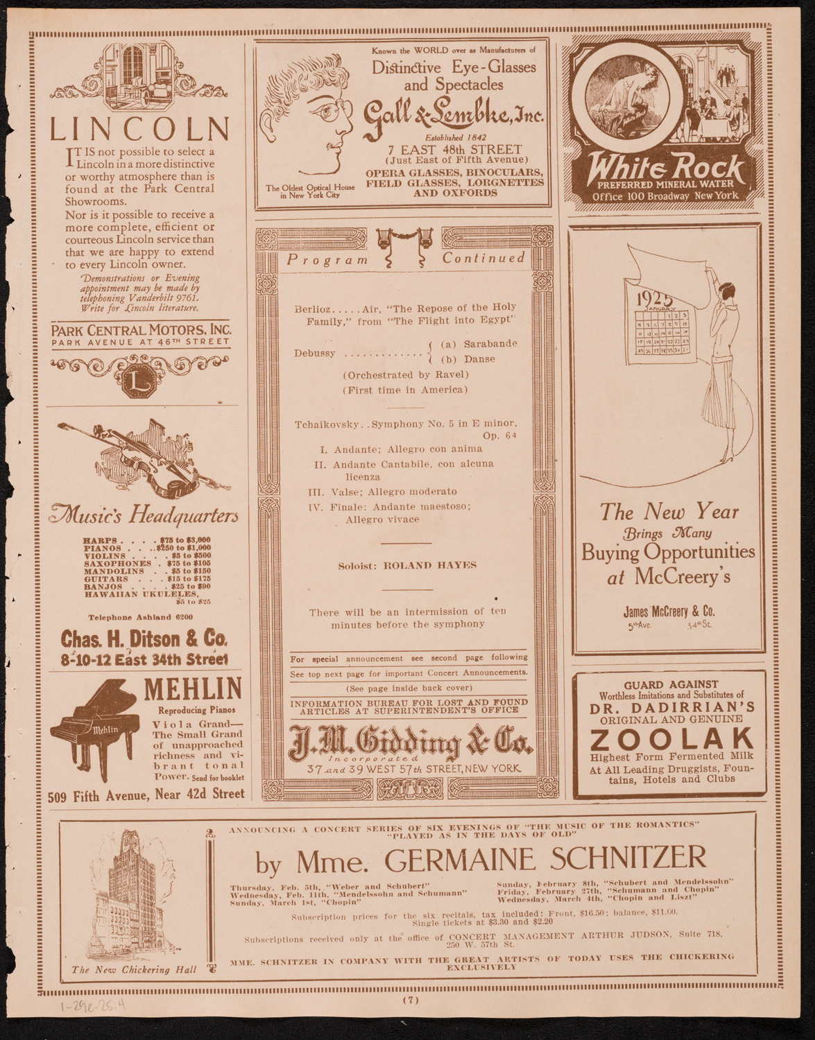 Boston Symphony Orchestra, January 29, 1925, program page 7