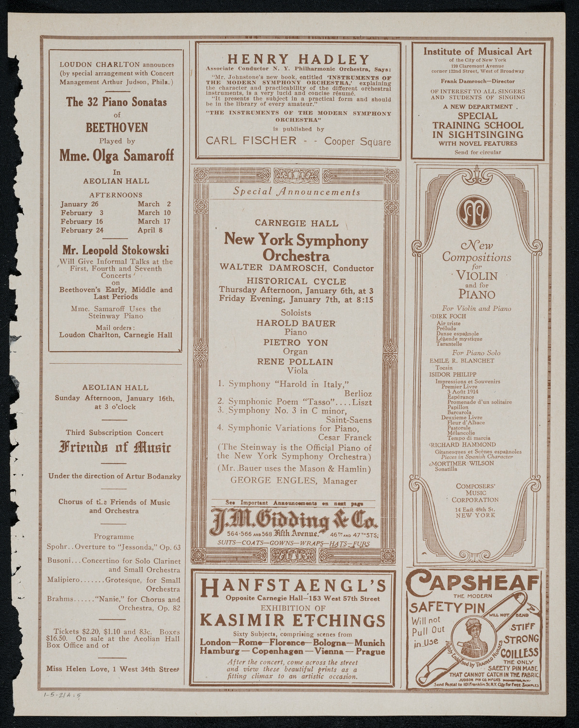 Philadelphia Orchestra, January 5, 1921, program page 9