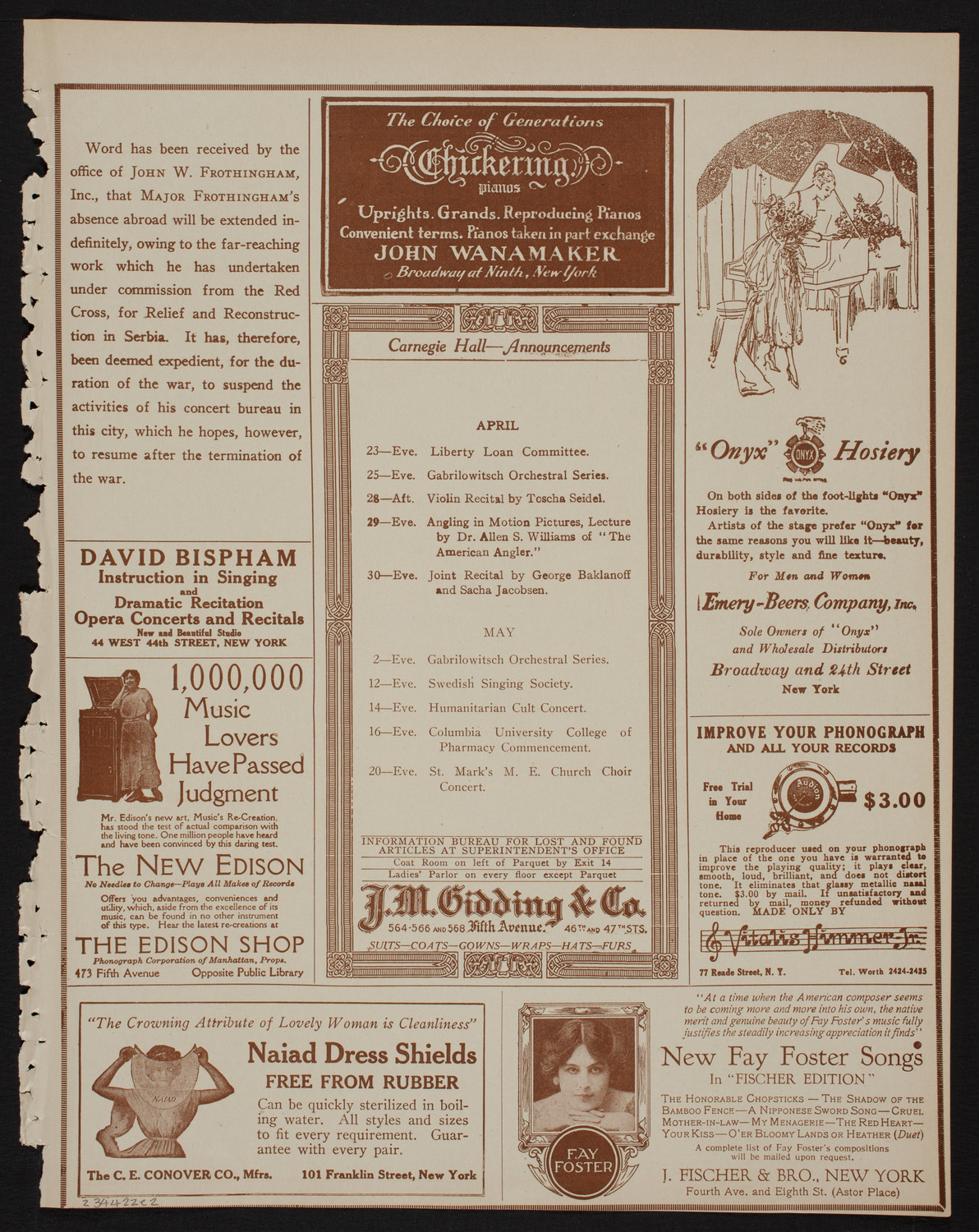 Benefit: St. Andrew's One-Cent Coffee Stands Society, April 22, 1918, program page 3