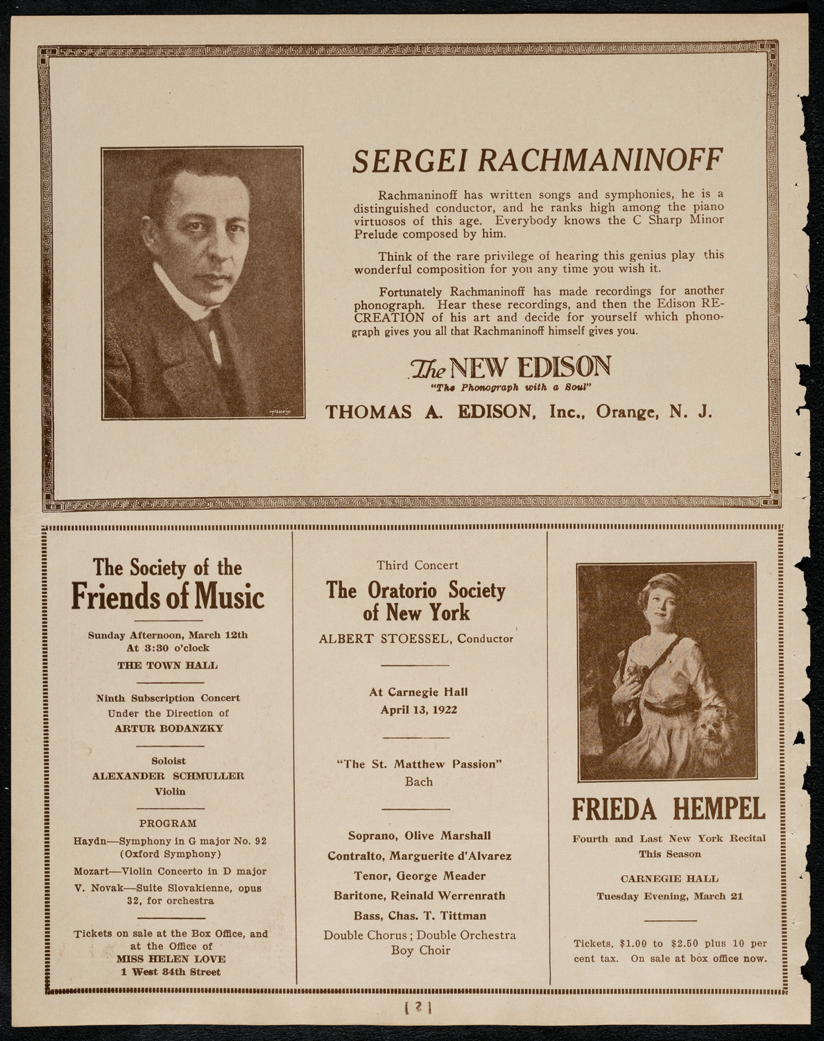 New York Philharmonic, March 2, 1922, program page 2