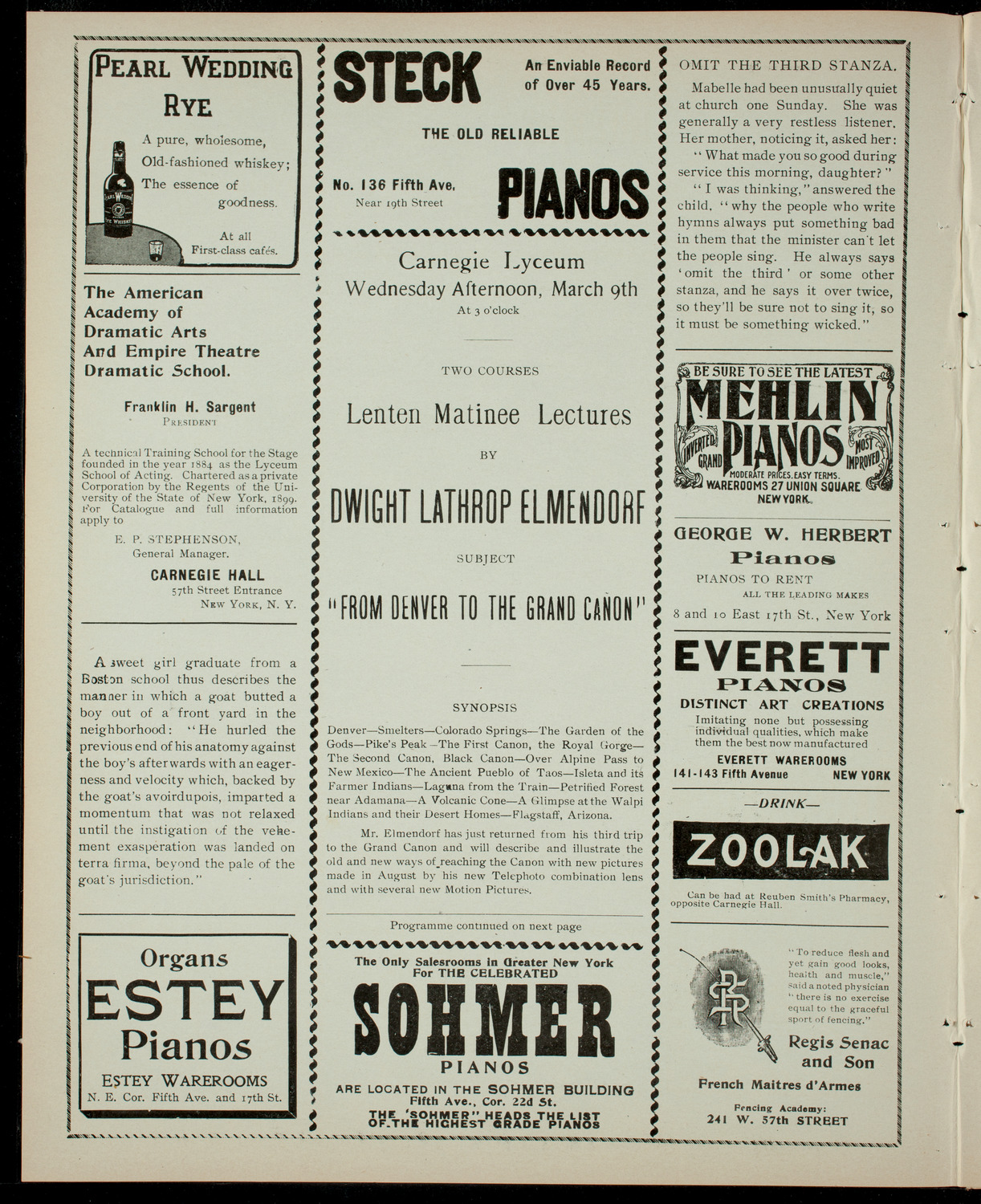 Elmendorf Lecture: From Denver to the Grand Canyon, March 9, 1904, program page 2