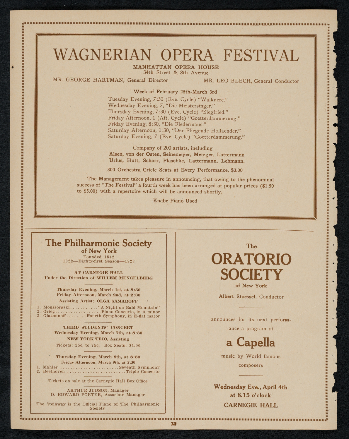 New York Symphony Orchestra, March 1, 1923, program page 12