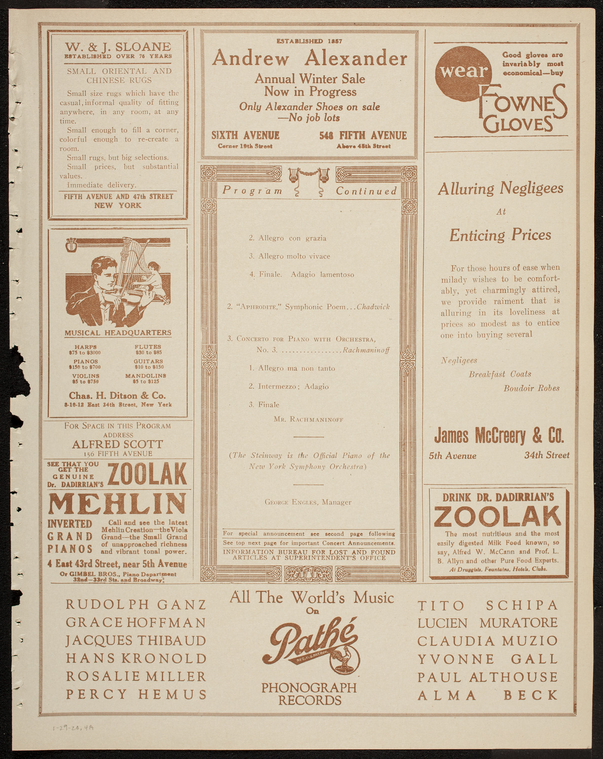 New York Symphony Orchestra, January 29, 1920, program page 7