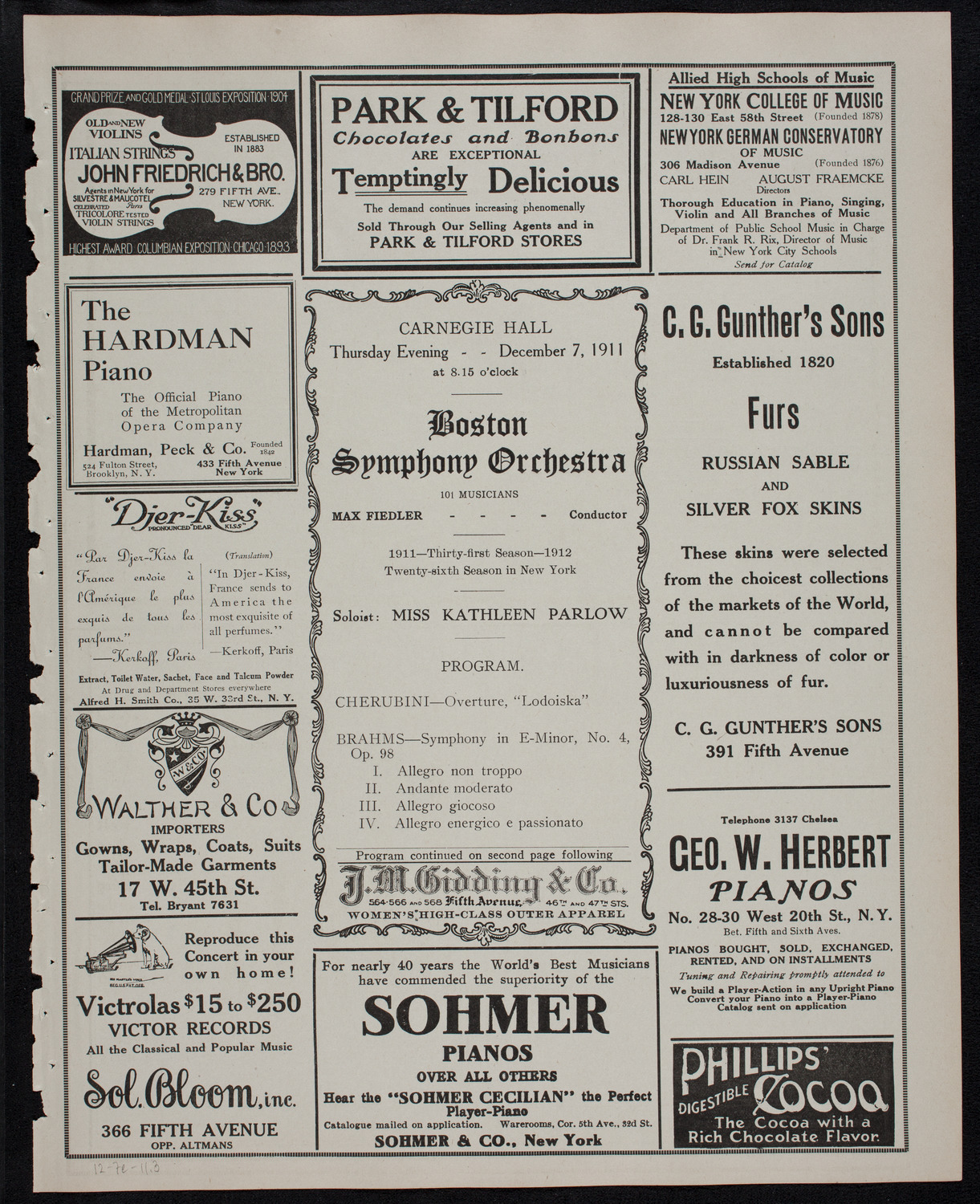 Boston Symphony Orchestra, December 7, 1911, program page 5