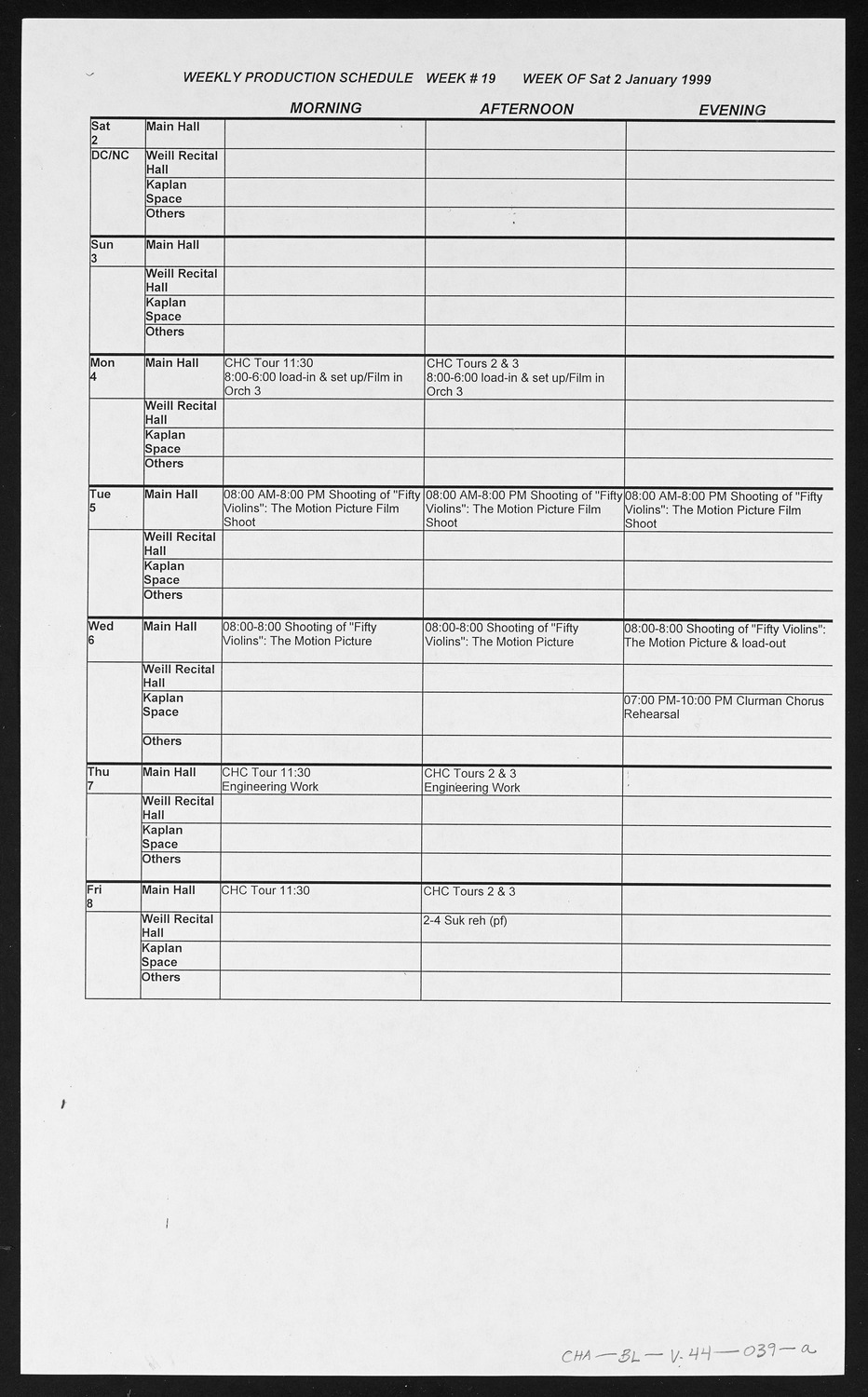 Carnegie Hall Booking Ledger, volume 44, page 39a