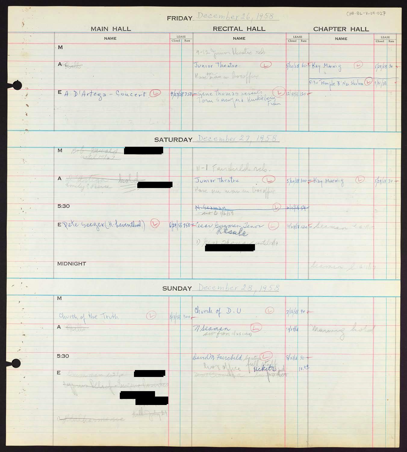 Carnegie Hall Booking Ledger, volume 4, page 27