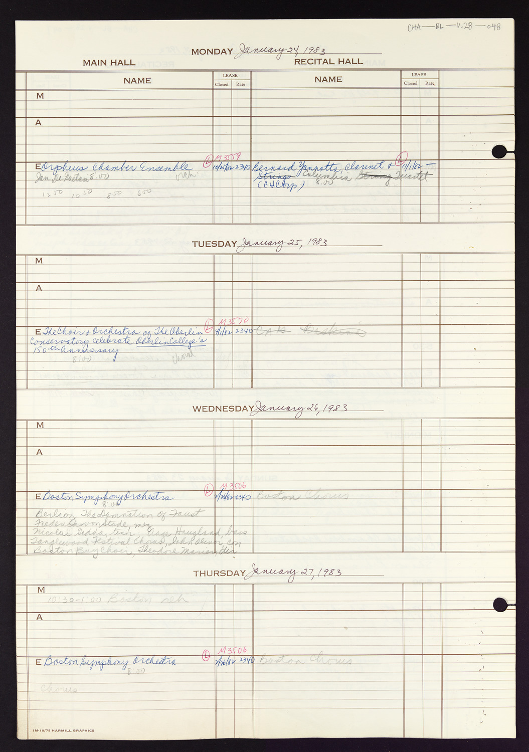 Carnegie Hall Booking Ledger, volume 28, page 48