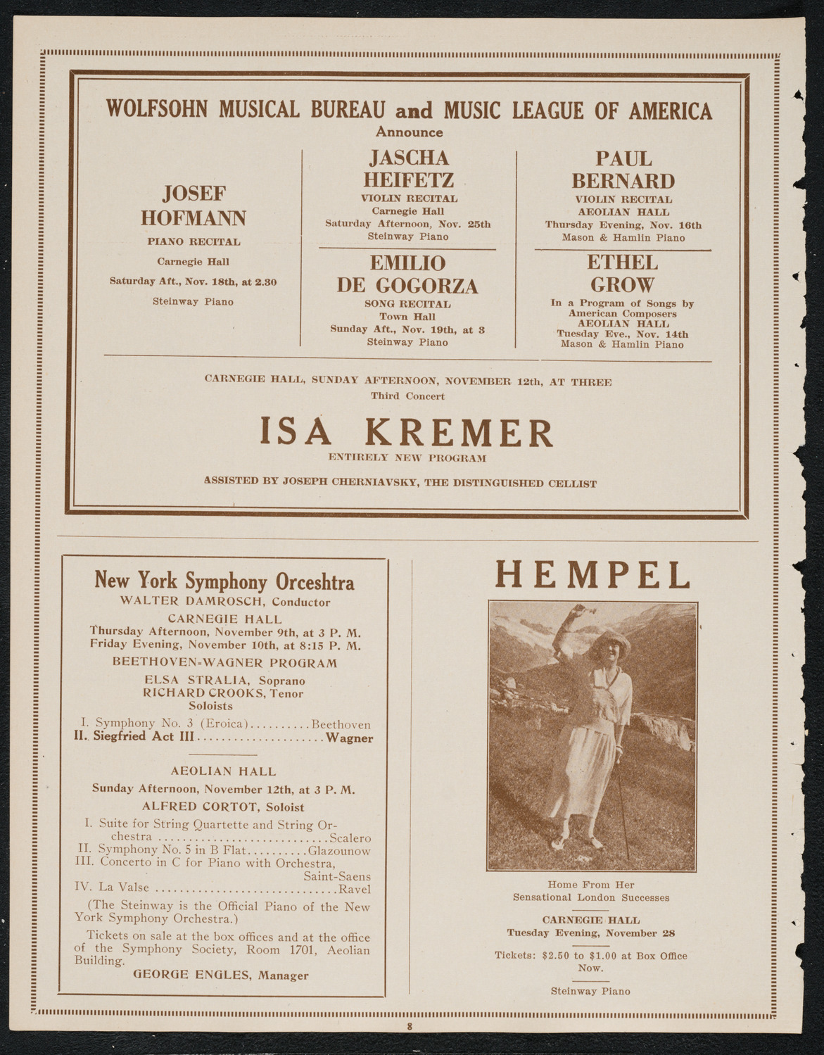 Isa Kremer, Soprano, November 5, 1922, program page 8