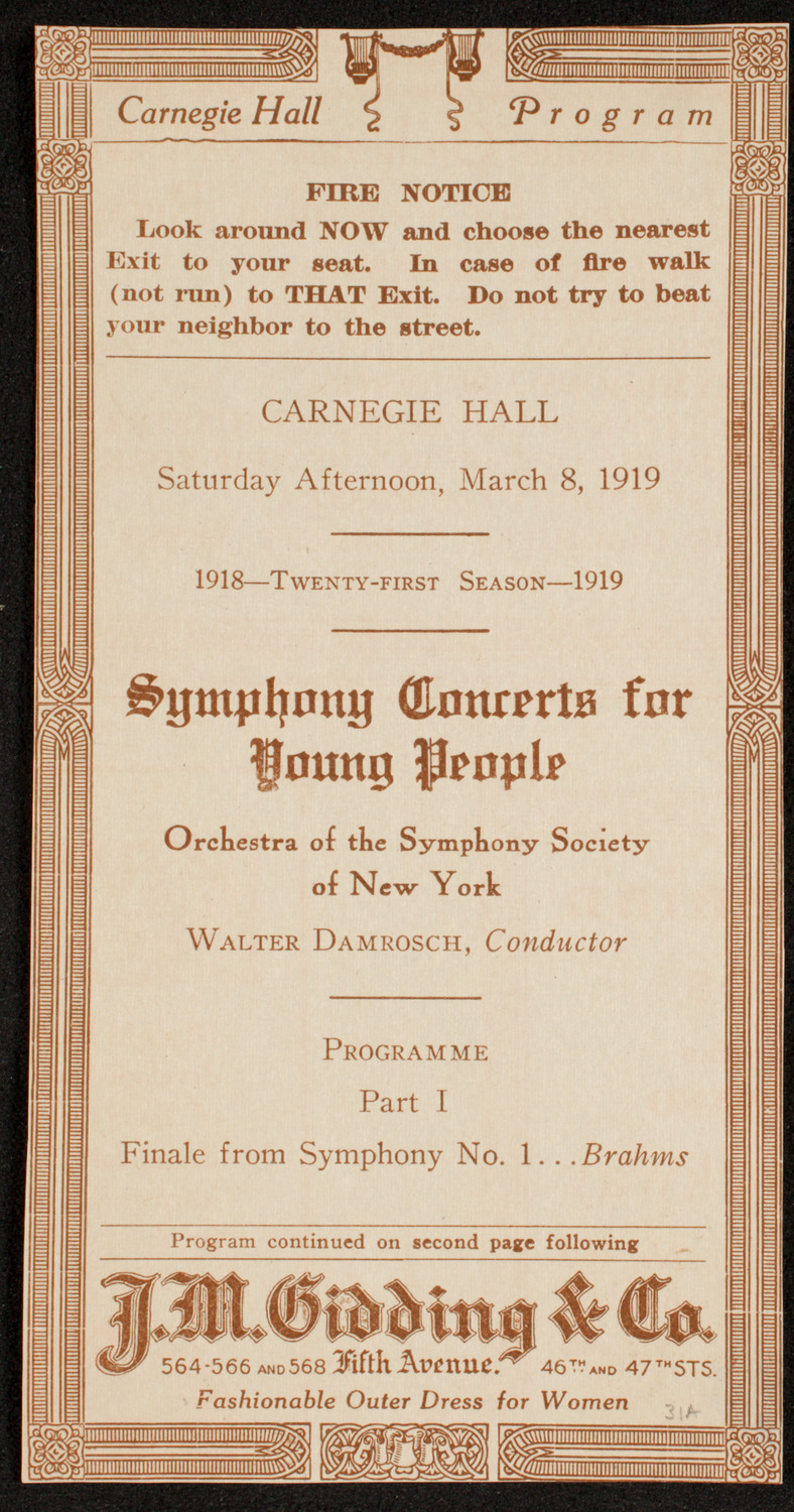 Symphony Concert for Young People, March 8, 1919, program page 1