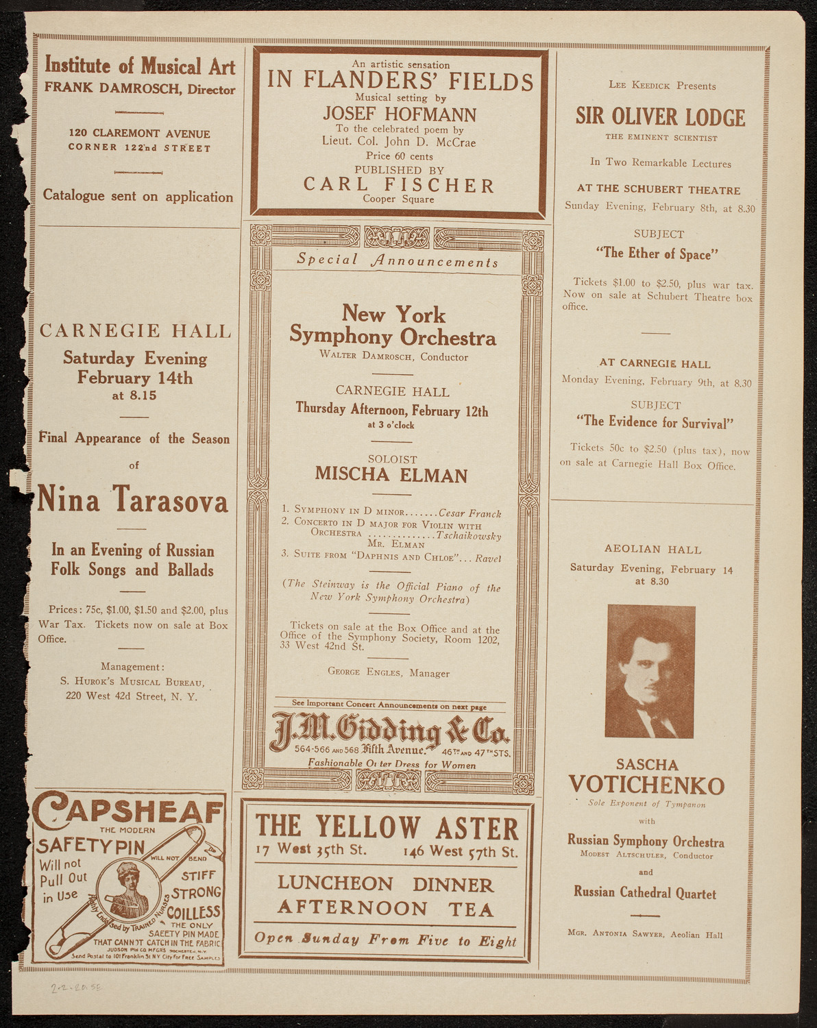 Lecture by Sir Oliver Lodge, February 2, 1920, program page 9