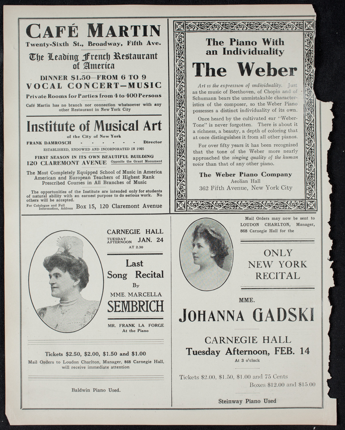 Maurice Renaud, Baritone, January 10, 1911, program page 6