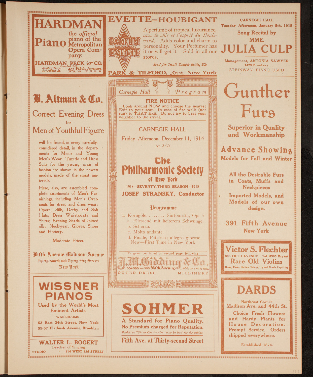 New York Philharmonic, December 11, 1914, program page 5