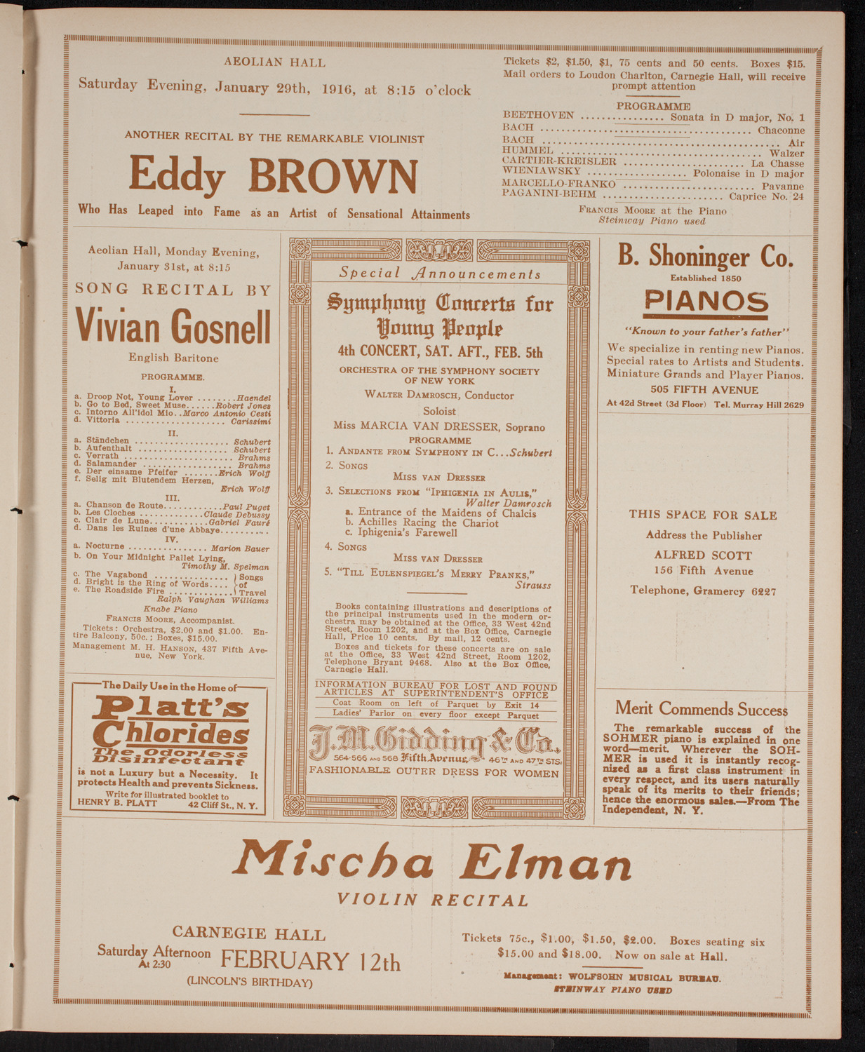 New York Philharmonic, January 28, 1916, program page 9