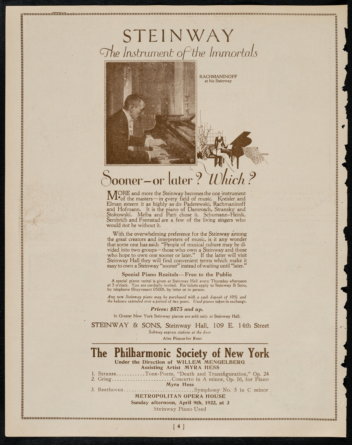 New York Philharmonic, April 8, 1922, program page 4
