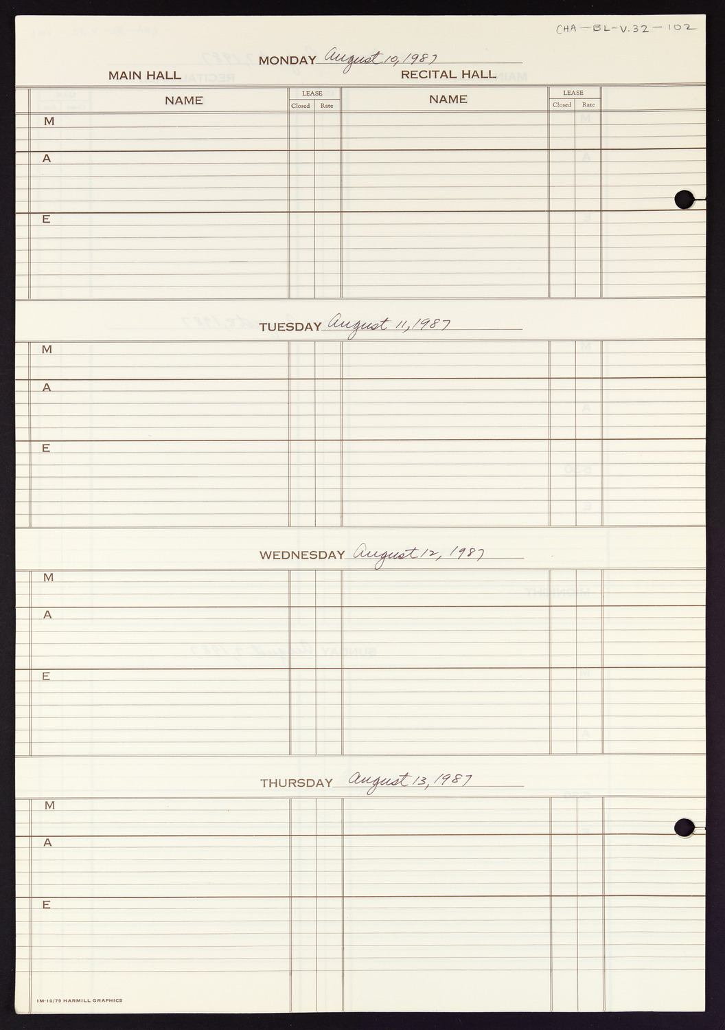 Carnegie Hall Booking Ledger, volume 32, page 102