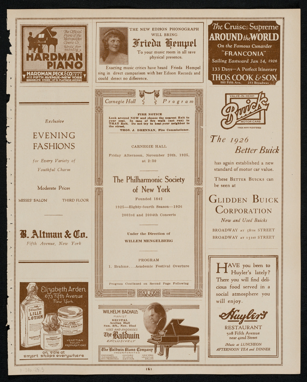 New York Philharmonic, November 20, 1925, program page 5