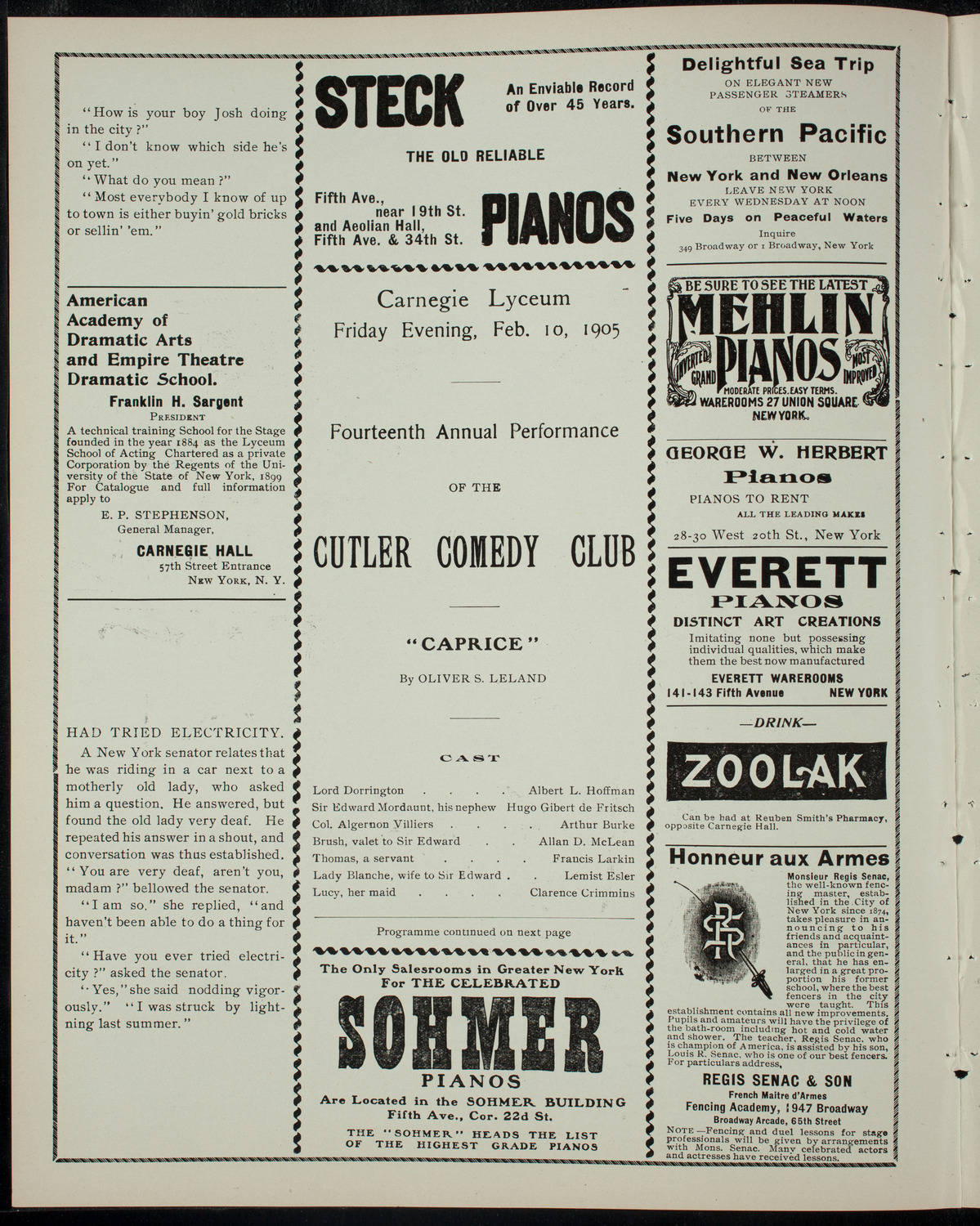Cutler Comedy Club, February 10, 1905, program page 2