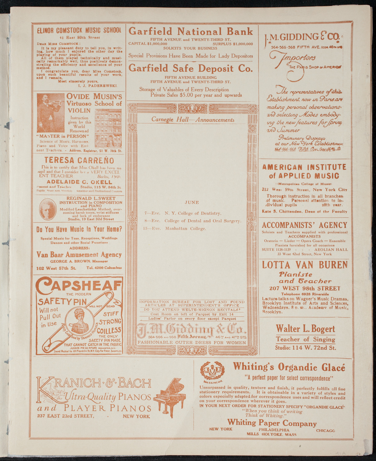 Orchestral Society of New York, June 5, 1915, program page 3