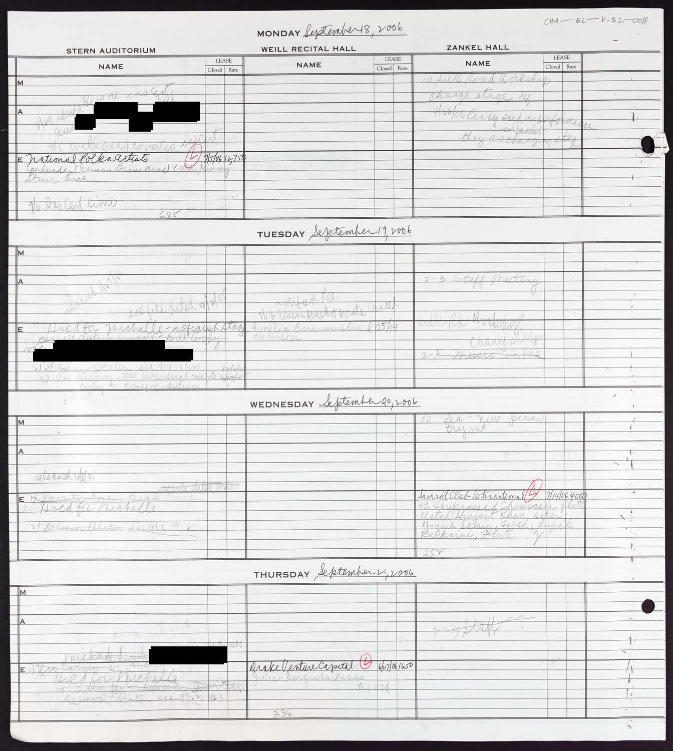 Carnegie Hall Booking Ledger, volume 52, page 8