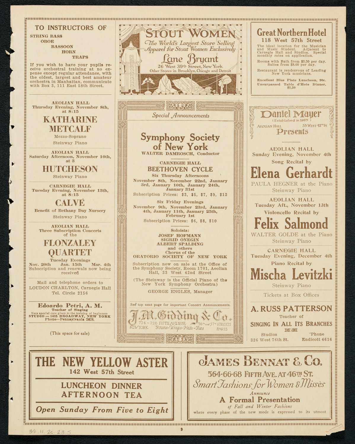 New York Symphony Orchestra, November 2, 1923, program page 9