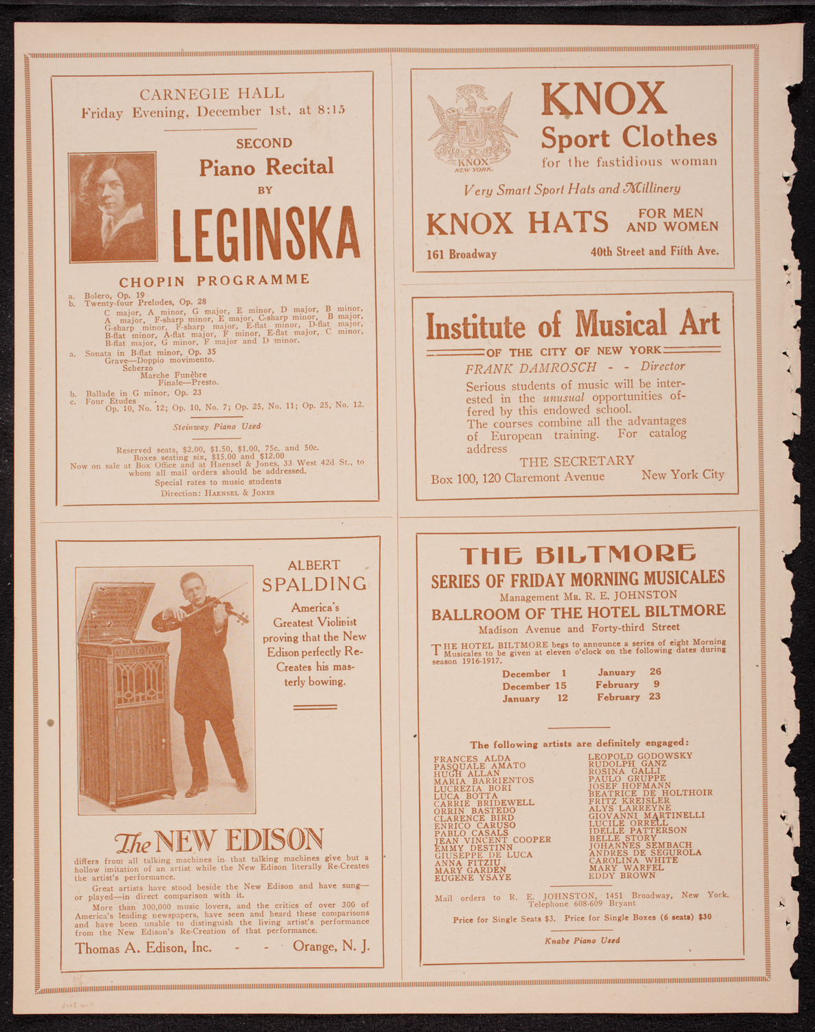 Margaret Matzenauer, Mezzo-Soprano, November 22, 1916, program page 2