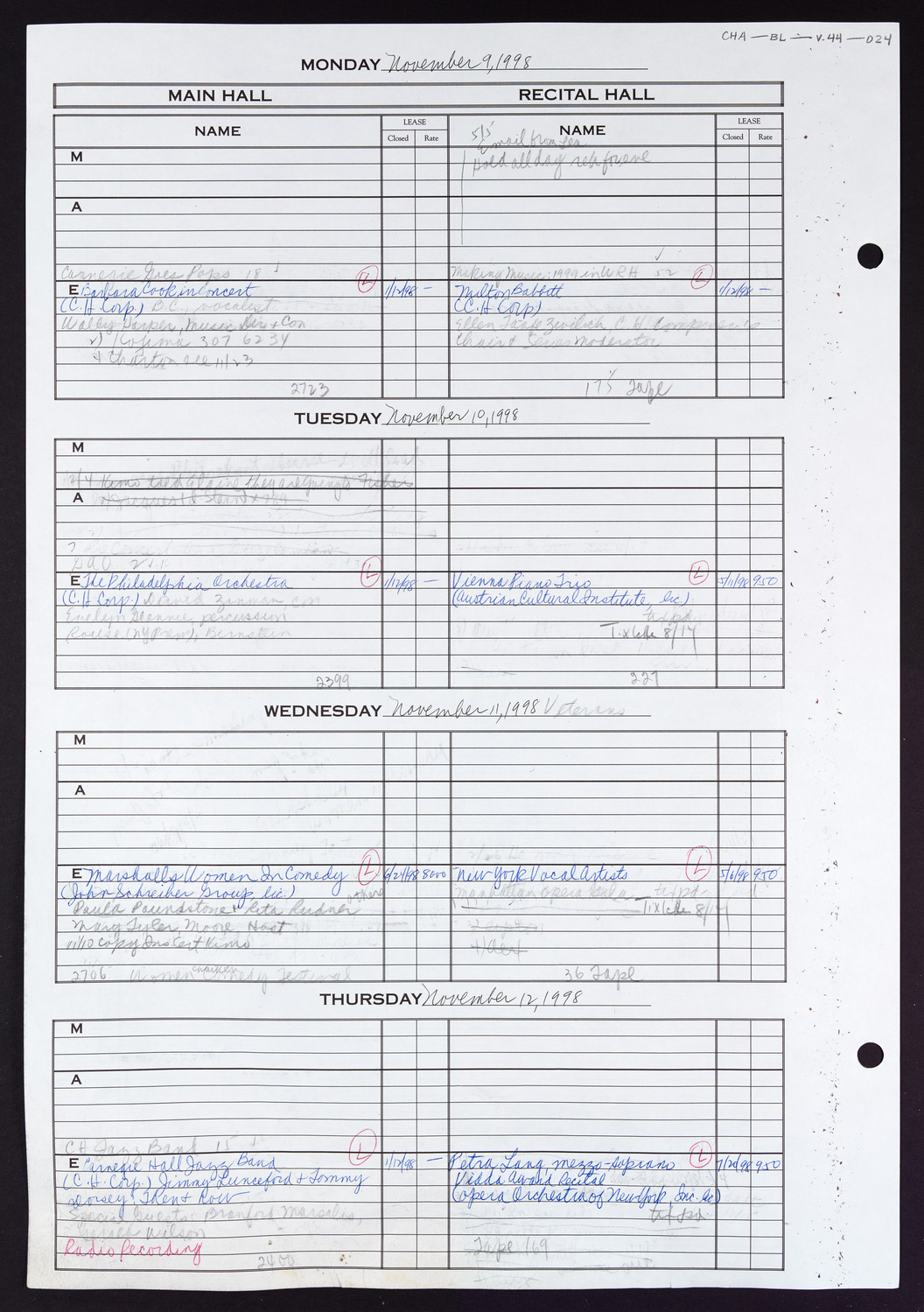 Carnegie Hall Booking Ledger, volume 44, page 24